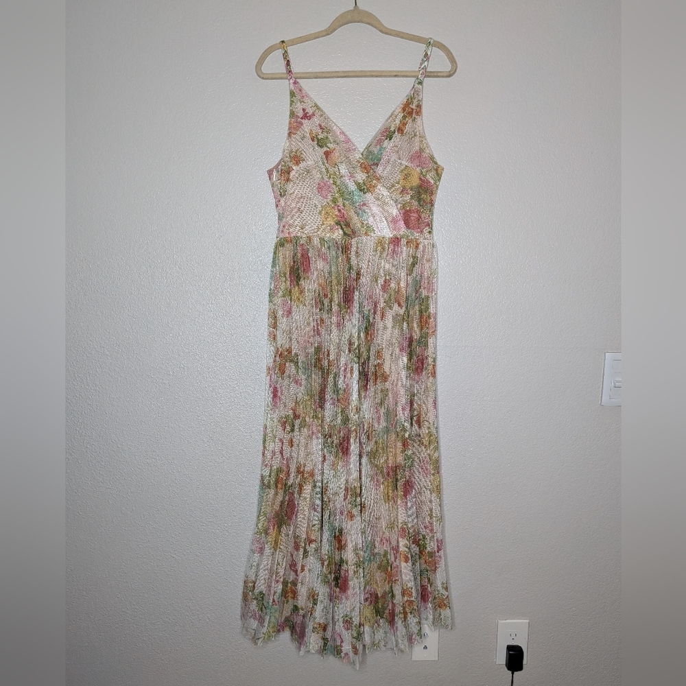 Chicwish Womens Pink Floral Plisse Lace Fairy Whimsical Ethereal Maxi Dress XL